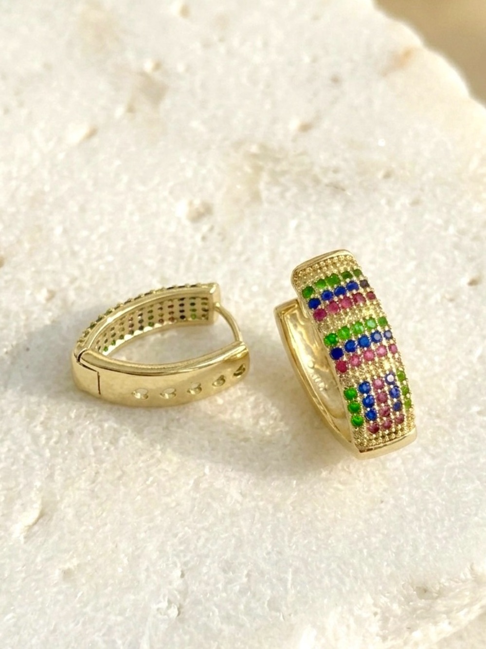 14K Gold Plated Multi-Color Pavé CZ V Shape Hoop Earrings | Dainty Jewelry